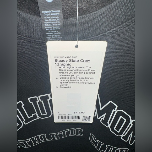Lululemon Steady State Crew Graphic Black Sz Large NWT - Picture 4 of 6